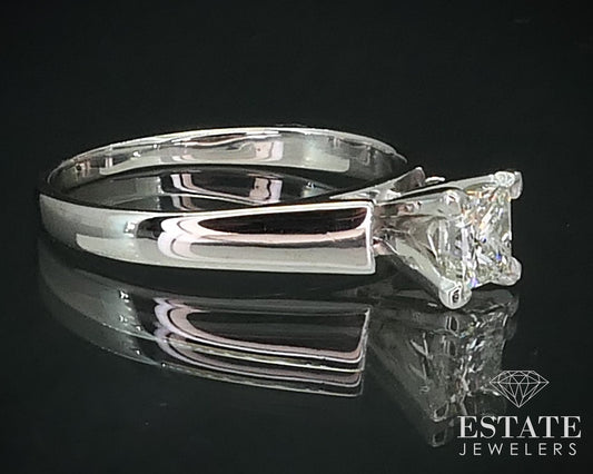 14k White Gold IGI Princess Cut Natural .75ct Diamond Solitaire Ring 3.5g i15730