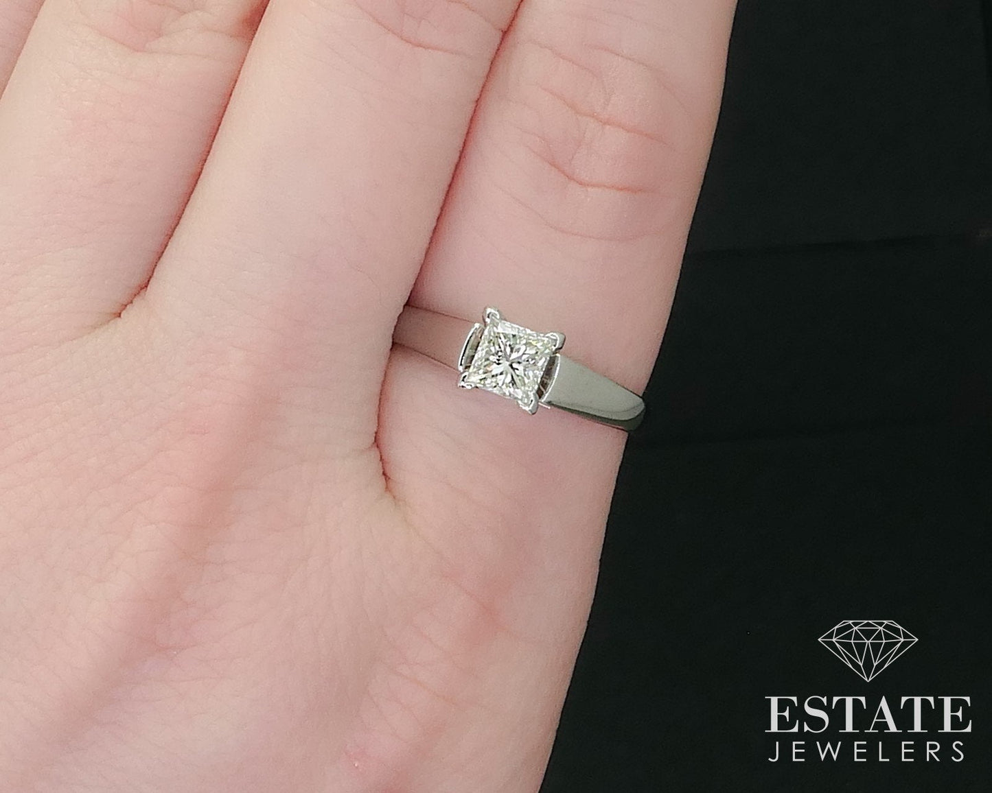 14k White Gold IGI Princess Cut Natural .75ct Diamond Solitaire Ring 3.5g i15730