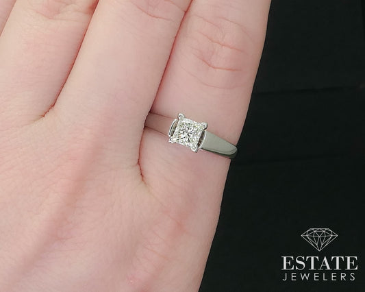 14k White Gold IGI Princess Cut Natural .75ct Diamond Solitaire Ring 3.5g i15730