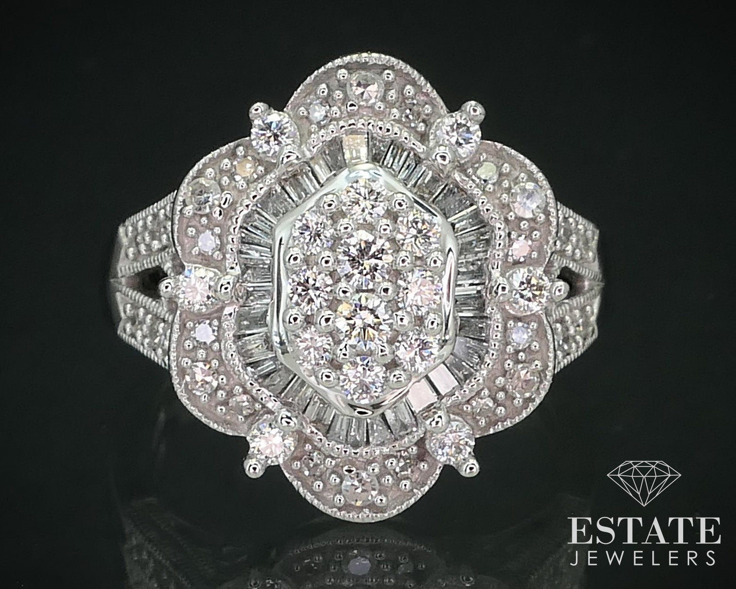 14k White Gold Natural .75ctw Diamond Cluster Engagement Ring 7.2g i15732