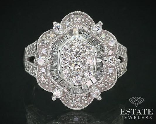 14k White Gold Natural .75ctw Diamond Cluster Engagement Ring 7.2g i15732