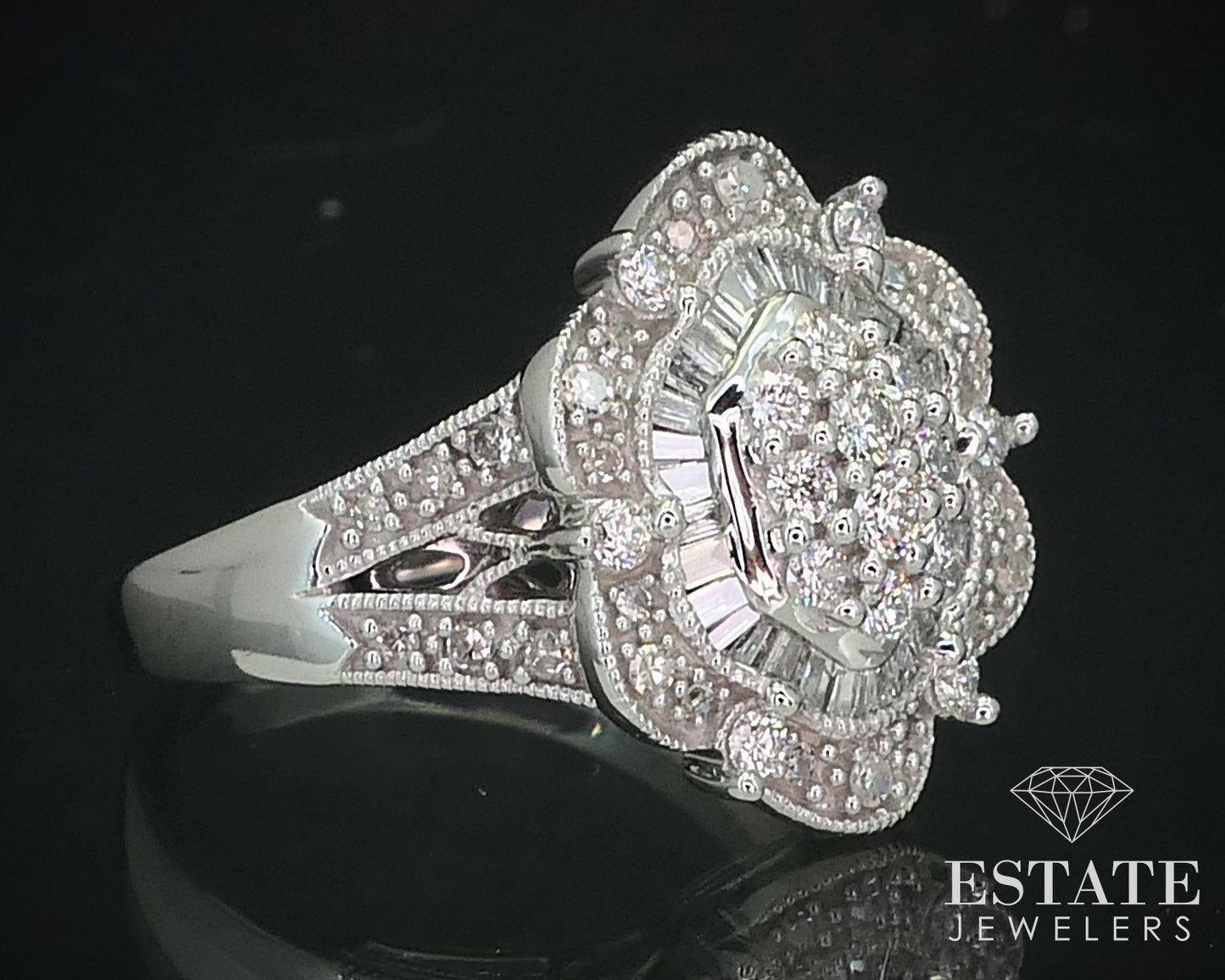 14k White Gold Natural .75ctw Diamond Cluster Engagement Ring 7.2g i15732