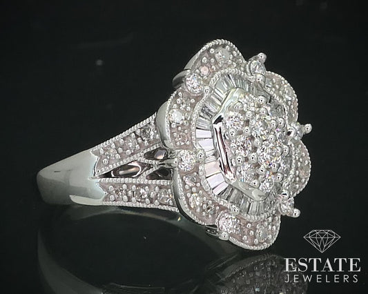 14k White Gold Natural .75ctw Diamond Cluster Engagement Ring 7.2g i15732