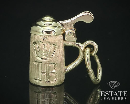 Vintage 14k Yellow Gold Dimensional Movable Beer Stein Charm 1.8g i15722