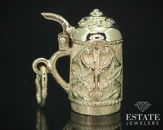 Vintage 14k Yellow Gold Dimensional Movable Beer Stein Charm 3.1g i15729