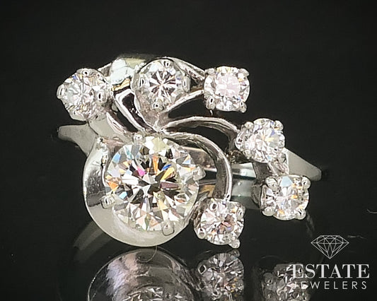 Antique Deco 14k White Gold Natural 1.30ctw Diamond Engagement Ring 3.4g i15750