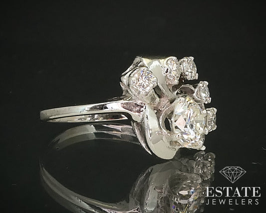 Antique Deco 14k White Gold Natural 1.30ctw Diamond Engagement Ring 3.4g i15750