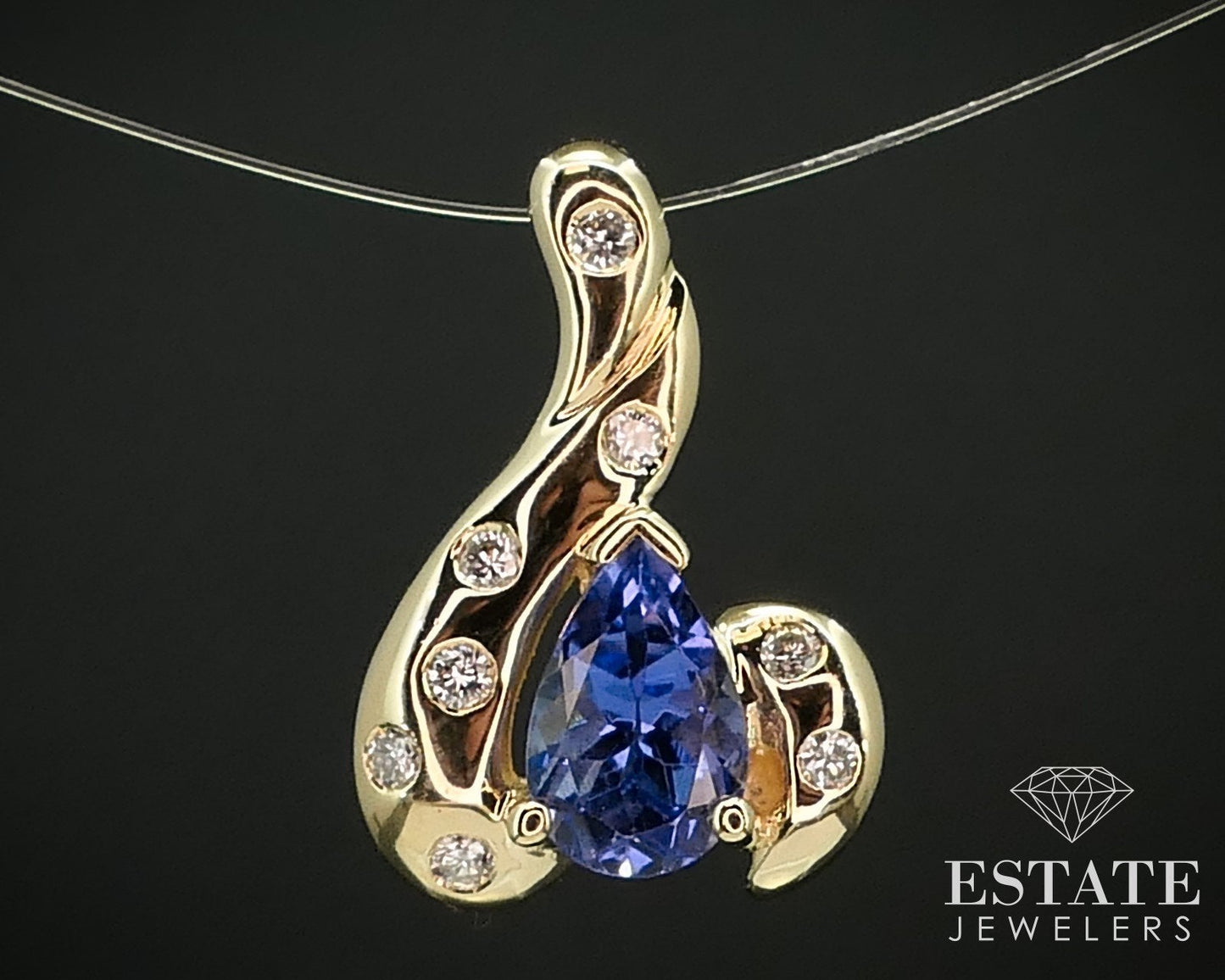 14k Yellow Gold Natural .85ct Tanzanite & Diamond Ladies Pendant 2.3g i15787