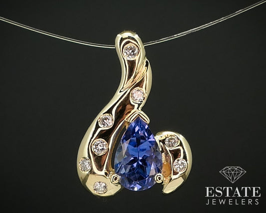 14k Yellow Gold Natural .85ct Tanzanite & Diamond Ladies Pendant 2.3g i15787