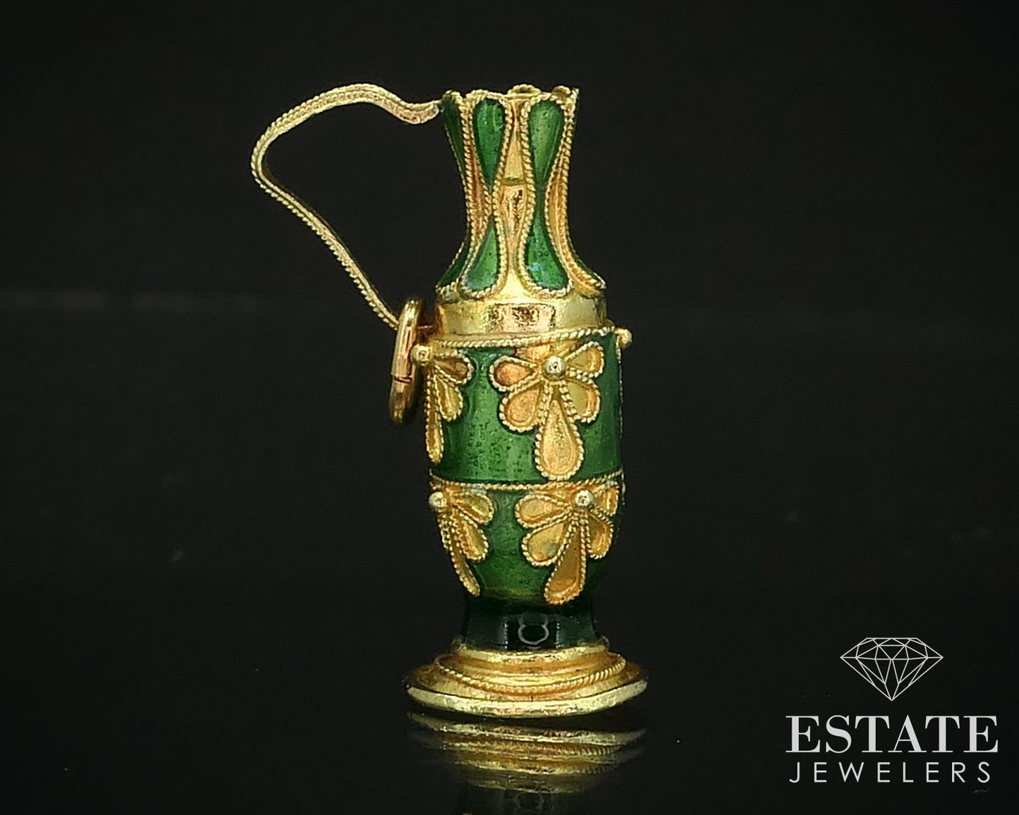 Antique 18k Yellow Gold Enameled Greek Pitcher Jug Charm Pendant 3.3g i15778