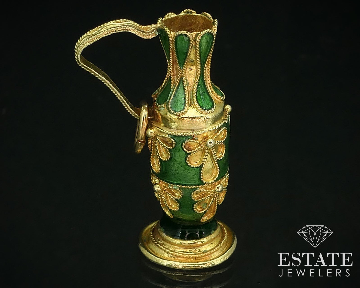 Antique 18k Yellow Gold Enameled Greek Pitcher Jug Charm Pendant 3.3g i15778