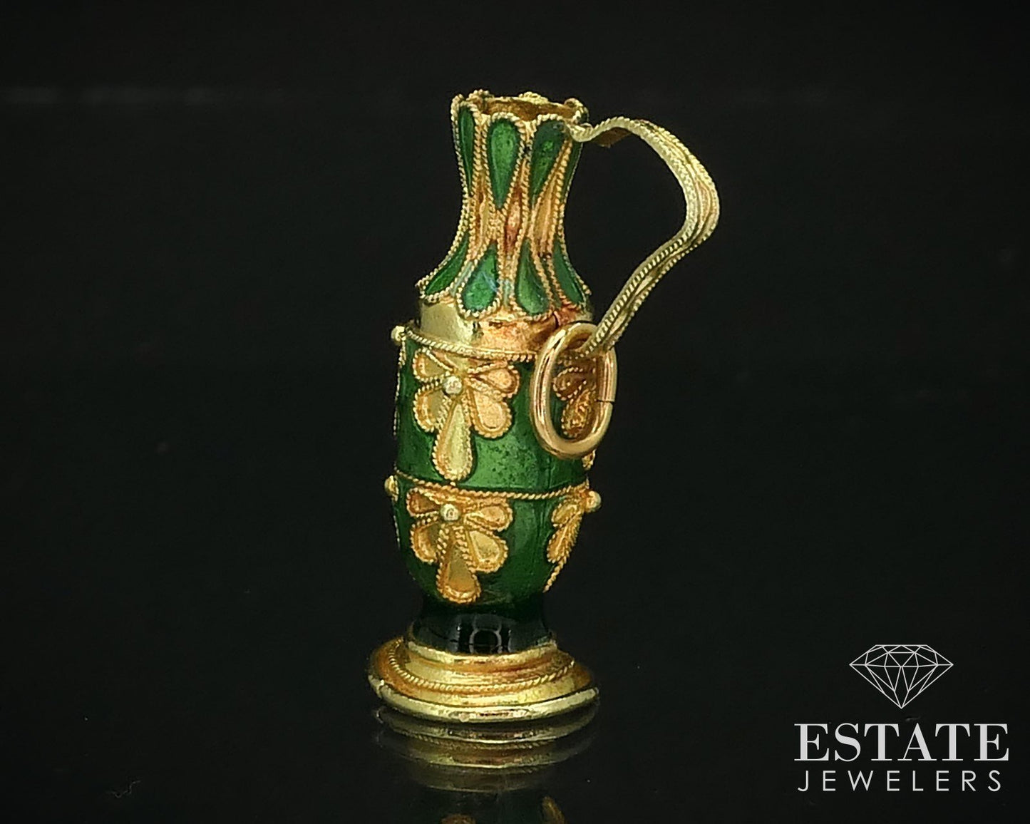 Antique 18k Yellow Gold Enameled Greek Pitcher Jug Charm Pendant 3.3g i15778