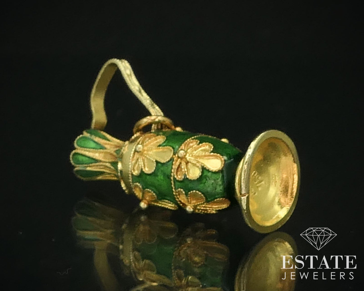 Antique 18k Yellow Gold Enameled Greek Pitcher Jug Charm Pendant 3.3g i15778