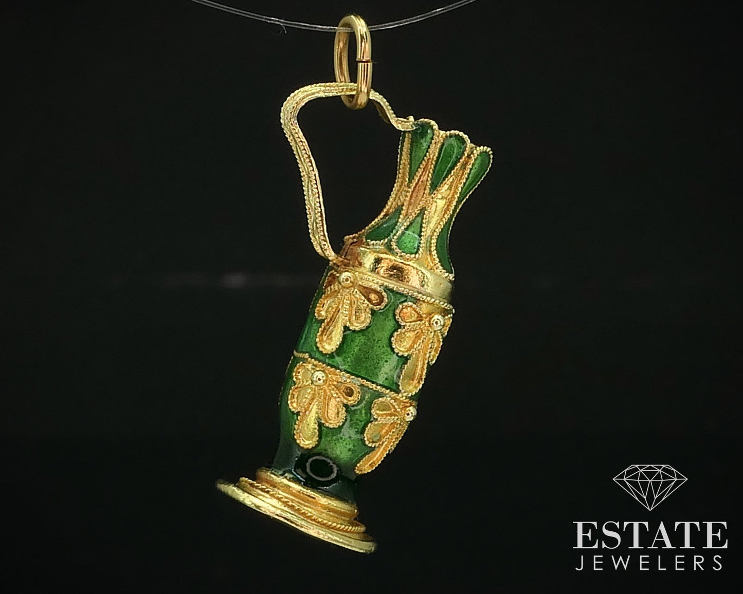 Antique 18k Yellow Gold Enameled Greek Pitcher Jug Charm Pendant 3.3g i15778