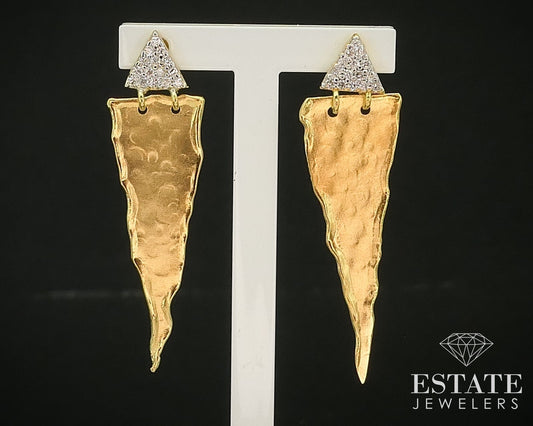14k Yellow Gold Natural .20ctw Diamond I Reiss Dangle Earrings 2.8g i15775