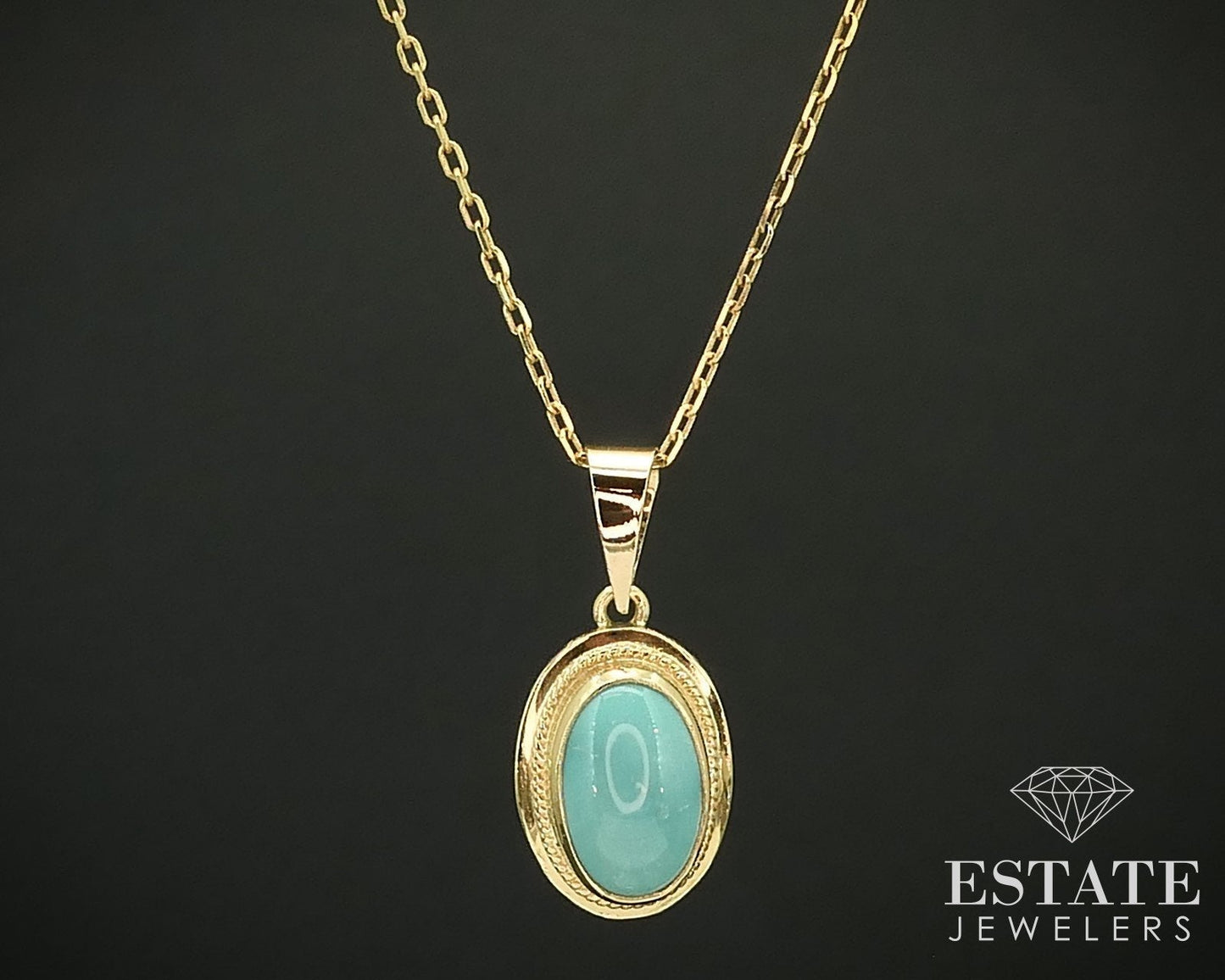 Vintage 18k Yellow Gold Oval Natural Turquoise Ladies Necklace 5.1g 20"L i15774