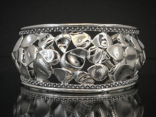 Estate Sterling Silver Michael Dawkins Flower Petal Cuff Bracelet 62g i15810