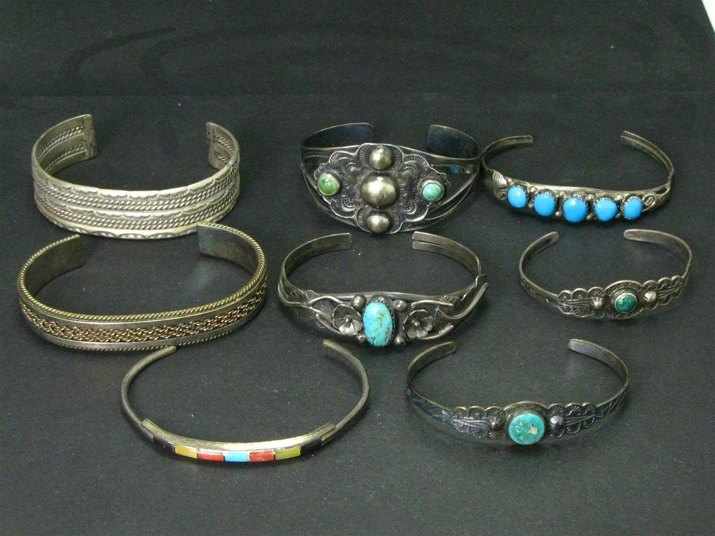 Vintage Sterling Native American Multi Gem Cuff Bracelet Lot 119g i15820