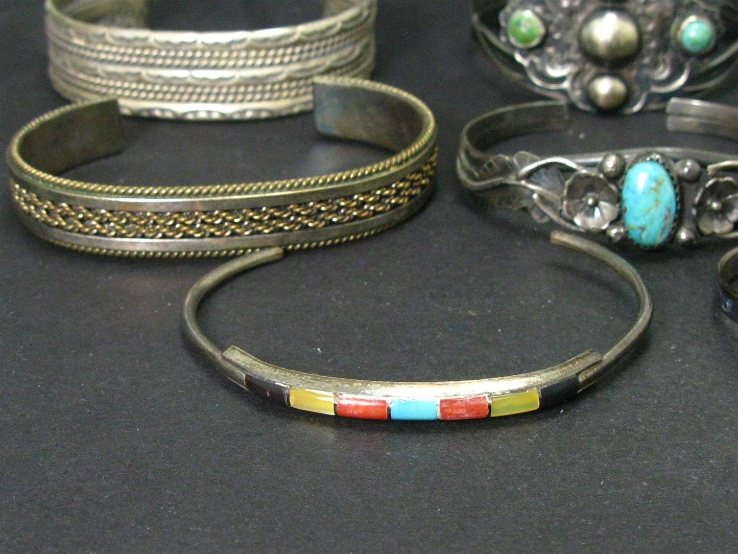 Vintage Sterling Native American Multi Gem Cuff Bracelet Lot 119g i15820