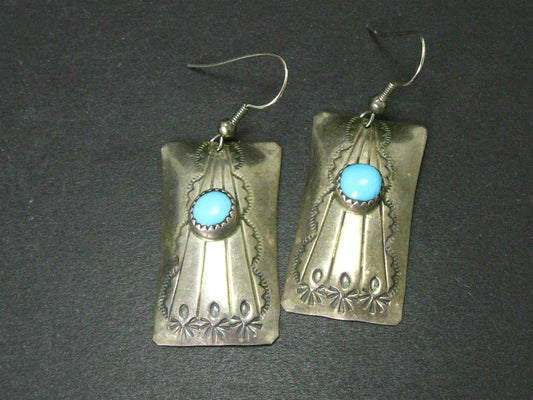 Vintage Sterling Navajo Natural Turquoise Dangle Earrings 7g i15799