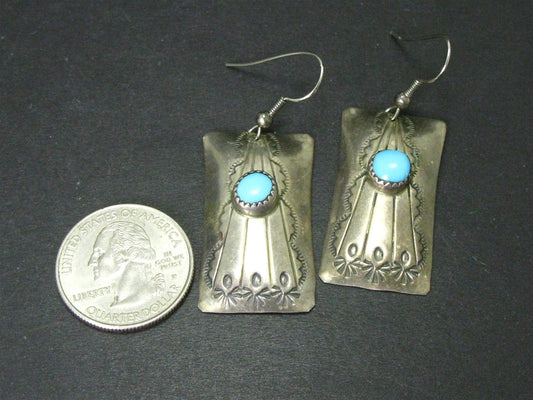 Vintage Sterling Navajo Natural Turquoise Dangle Earrings 7g i15799