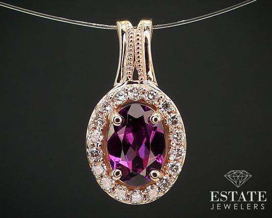 Vivid 14k Rose Gold Natural Pink Tourmaline Diamond Halo Pendant 1.7g i15827