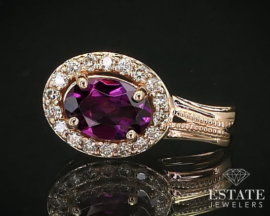Vivid 14k Rose Gold Natural Pink Tourmaline Diamond Halo Pendant 1.7g i15827