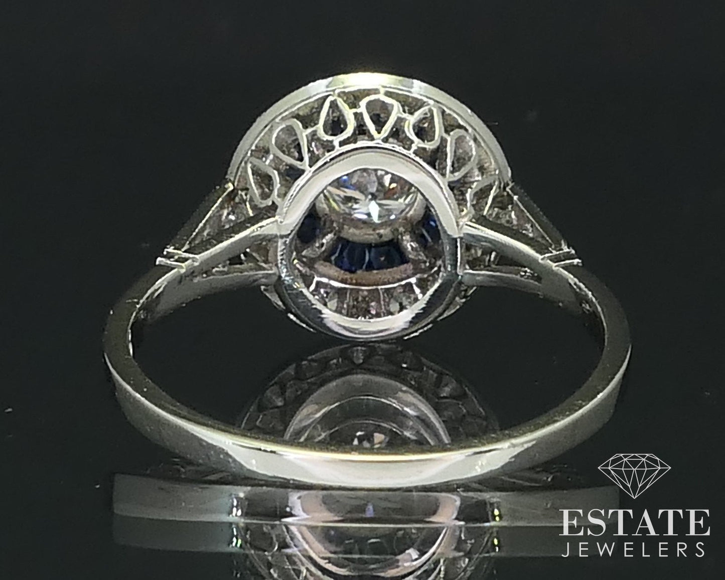 Art Deco Platinum Round Natural .53ctw Diamond & Sapphire Halo Ring 3.8g i15824