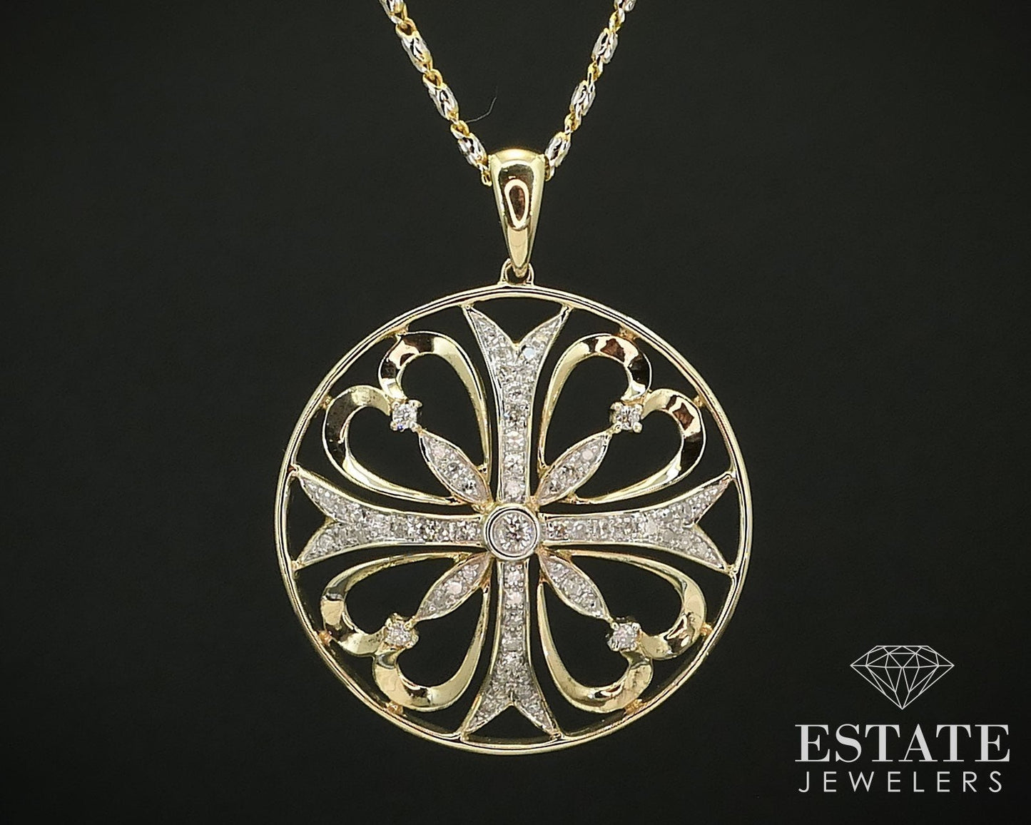 Vintage 14K Yellow Gold Natural .35ctw Diamond Circle Necklace 9g 20"L i15842