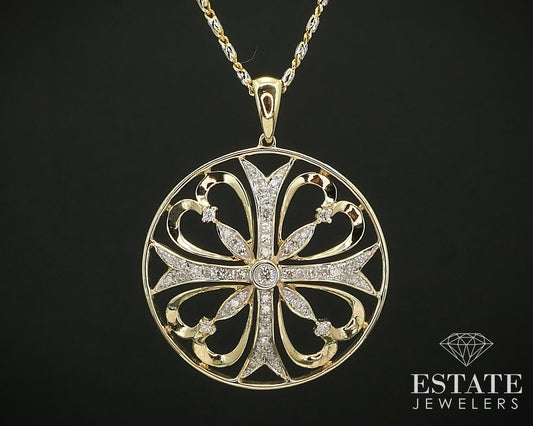 Vintage 14K Yellow Gold Natural .35ctw Diamond Circle Necklace 9g 20"L i15842