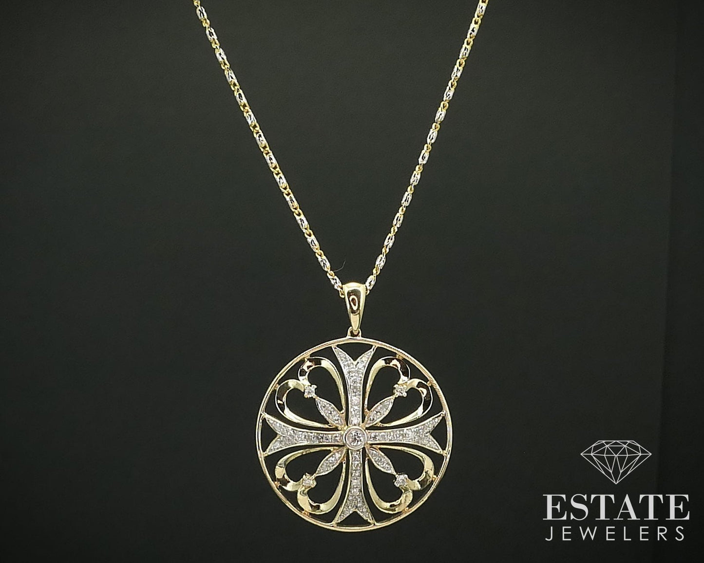 Vintage 14K Yellow Gold Natural .35ctw Diamond Circle Necklace 9g 20"L i15842