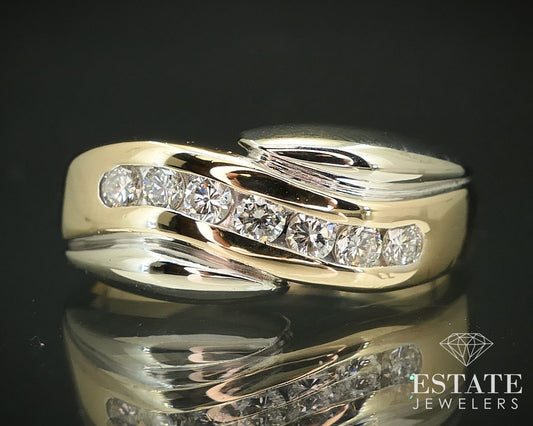 14k Yellow & White Gold 9mm Natural .50ctw Diamond Mens Band Ring 10.6g i15844