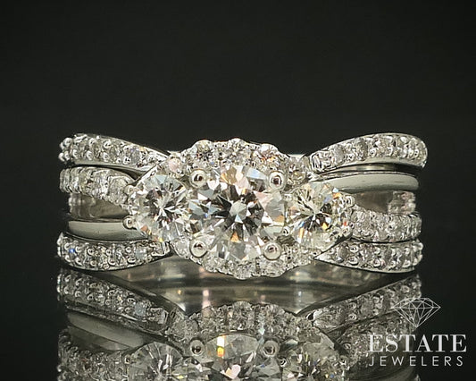 14k White Gold Round Natural 1.02ctw Diamond Ladies Wedding Set 6.6g i15859
