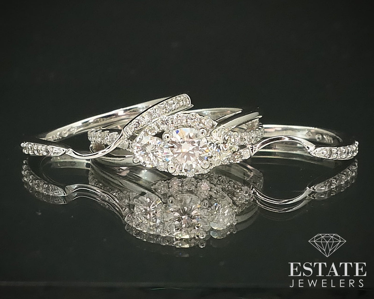 14k White Gold Round Natural 1.02ctw Diamond Ladies Wedding Set 6.6g i15859