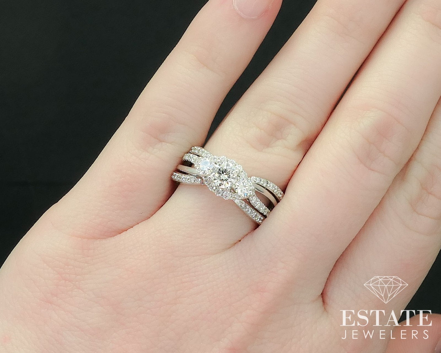 14k White Gold Round Natural 1.02ctw Diamond Ladies Wedding Set 6.6g i15859