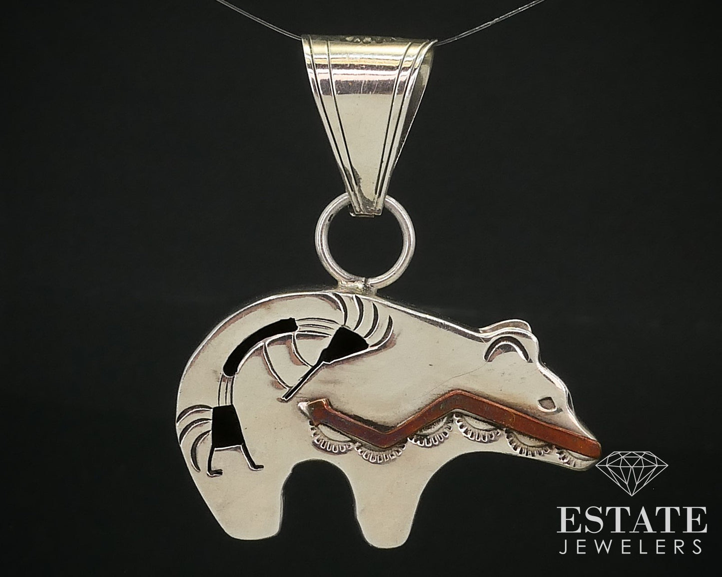 Vintage Sterling Signed AR Navajo Kokopelli Heartline Bear Pendant 9.8g i15945