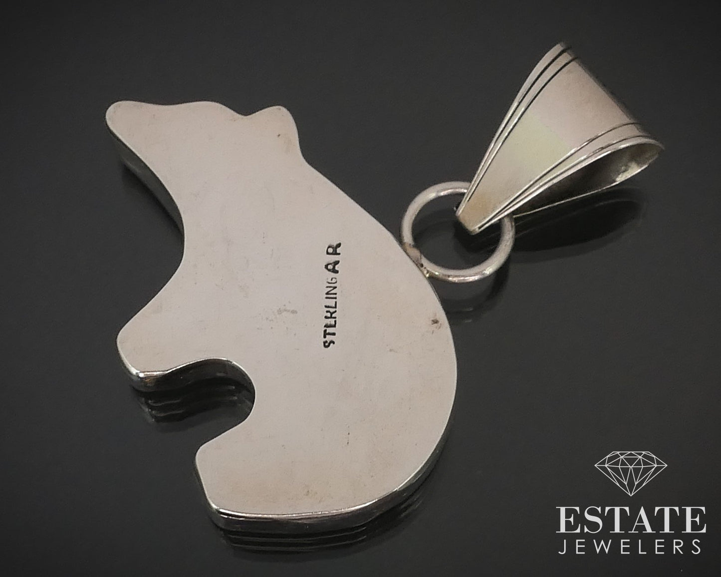 Vintage Sterling Signed AR Navajo Kokopelli Heartline Bear Pendant 9.8g i15945