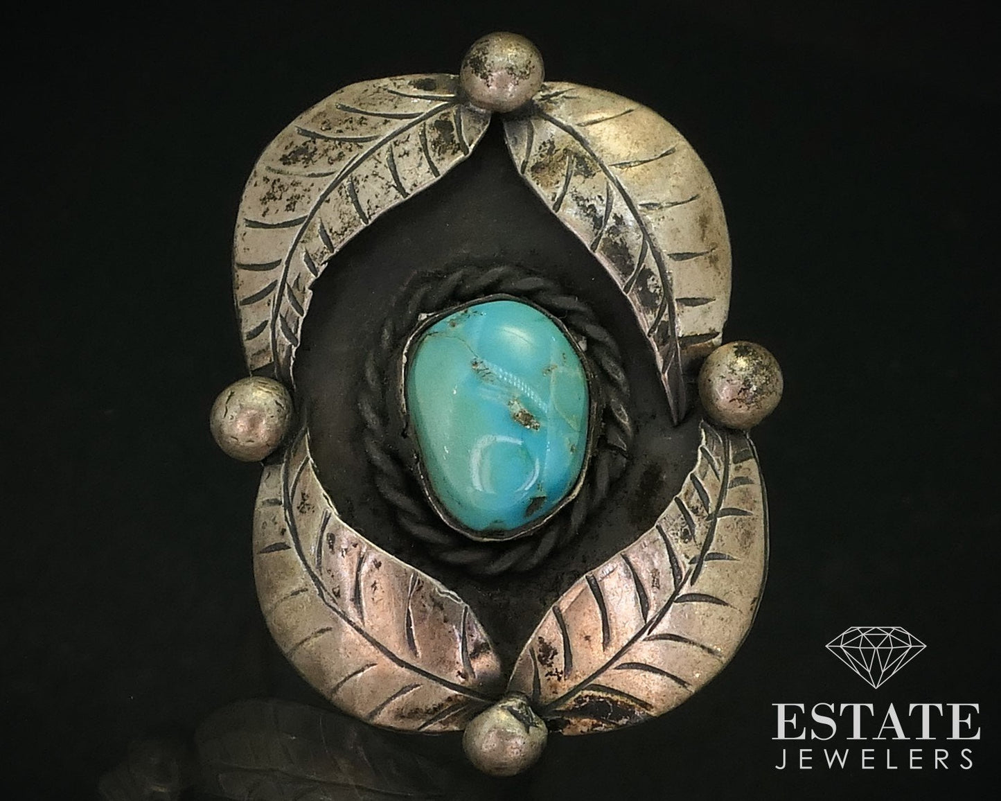 Vintage Sterling Signed EDD Navajo Natural Turquoise Shield Ring 9.1g i15940