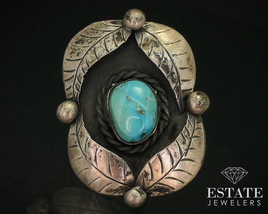 Vintage Sterling Signed EDD Navajo Natural Turquoise Shield Ring 9.1g i15940
