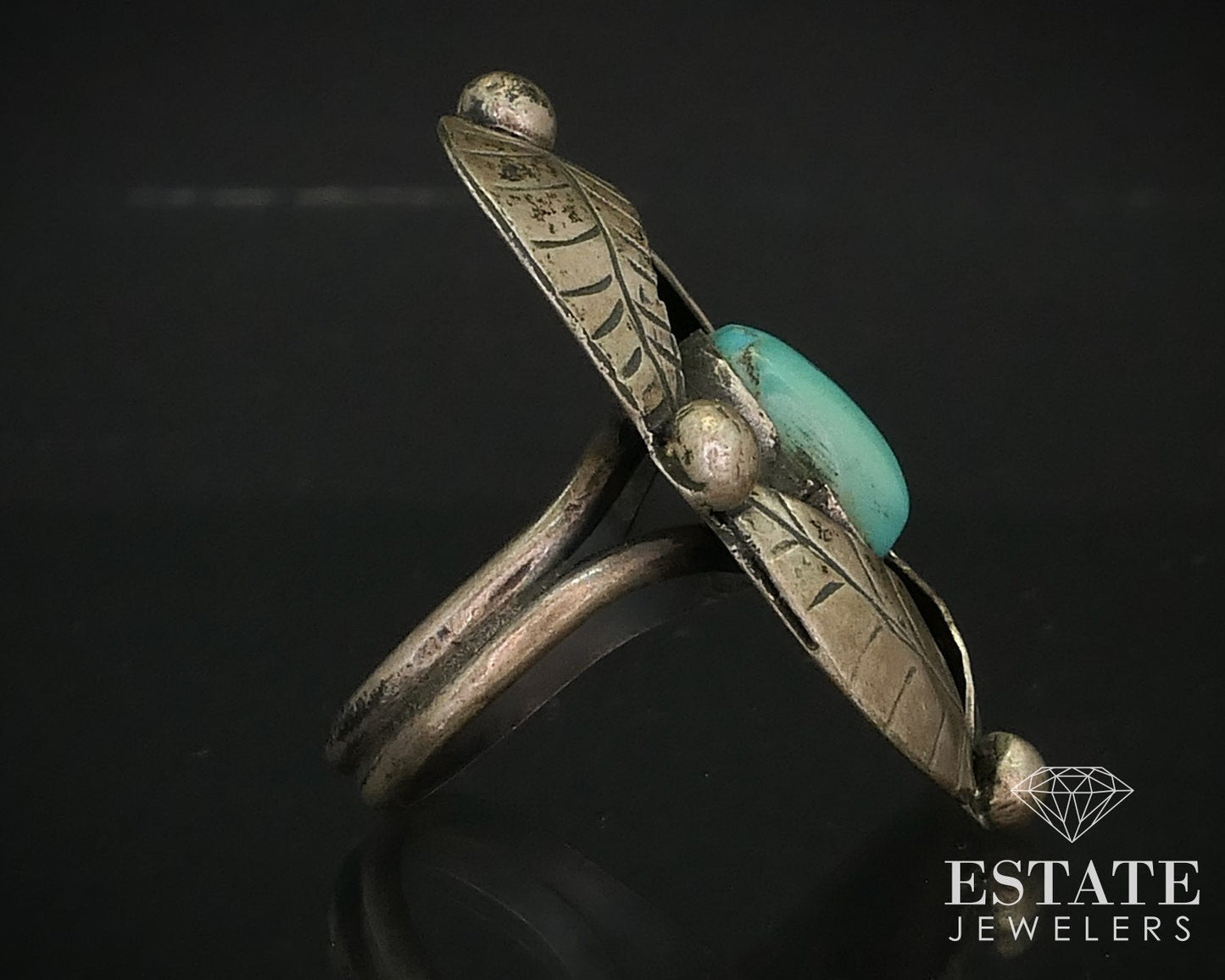 Vintage Sterling Signed EDD Navajo Natural Turquoise Shield Ring 9.1g i15940