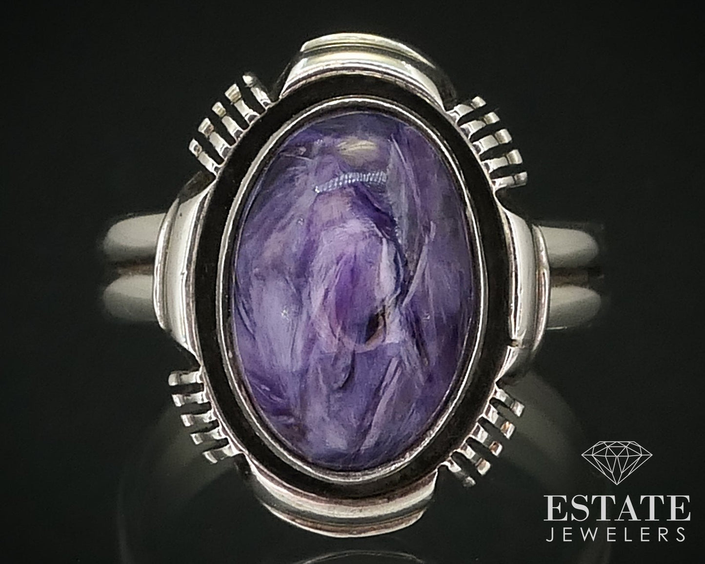Sterling Silver Navajo L. Yazzie Purple Charoite Ladies Ring 4.8g i15935