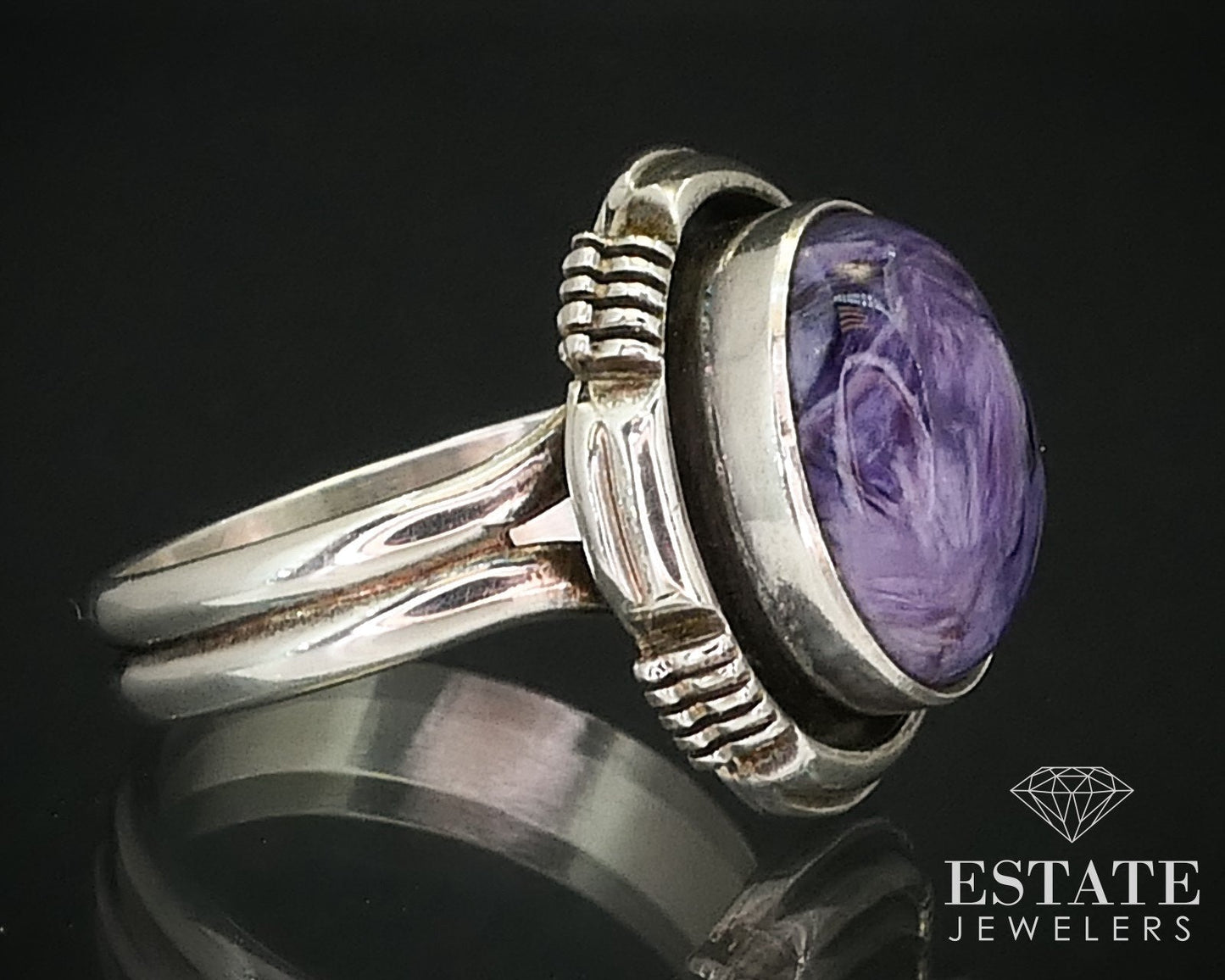 Sterling Silver Navajo L. Yazzie Purple Charoite Ladies Ring 4.8g i15935