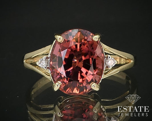 14k Yellow Gold Oval 3.2ct Natural Pink Tourmaline & Diamond Ring 2.5g i15883