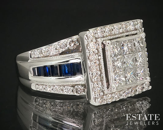 14k White Gold 1.69ctw Invisible Set Diamond Sapphire Engagement Ring 10g i15890
