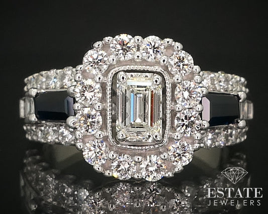 14k White Gold Emerald Natural 1.16ctw Diamond Sapphire Engagement Ring i15985