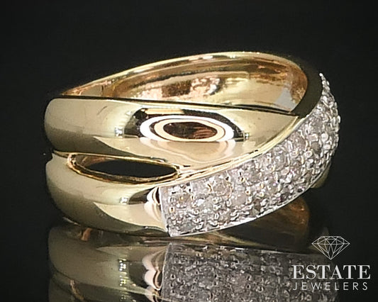 14k Yellow Gold Natural .30ctw Diamond Crossover Ladies Band Ring 5.1g i15954