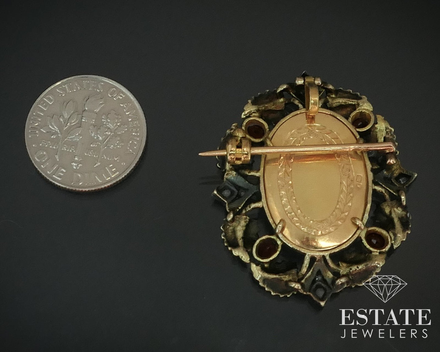 Antique Portuguese 18k Gold & Silver Portrait Diamond Pin Pendant 8g i15627