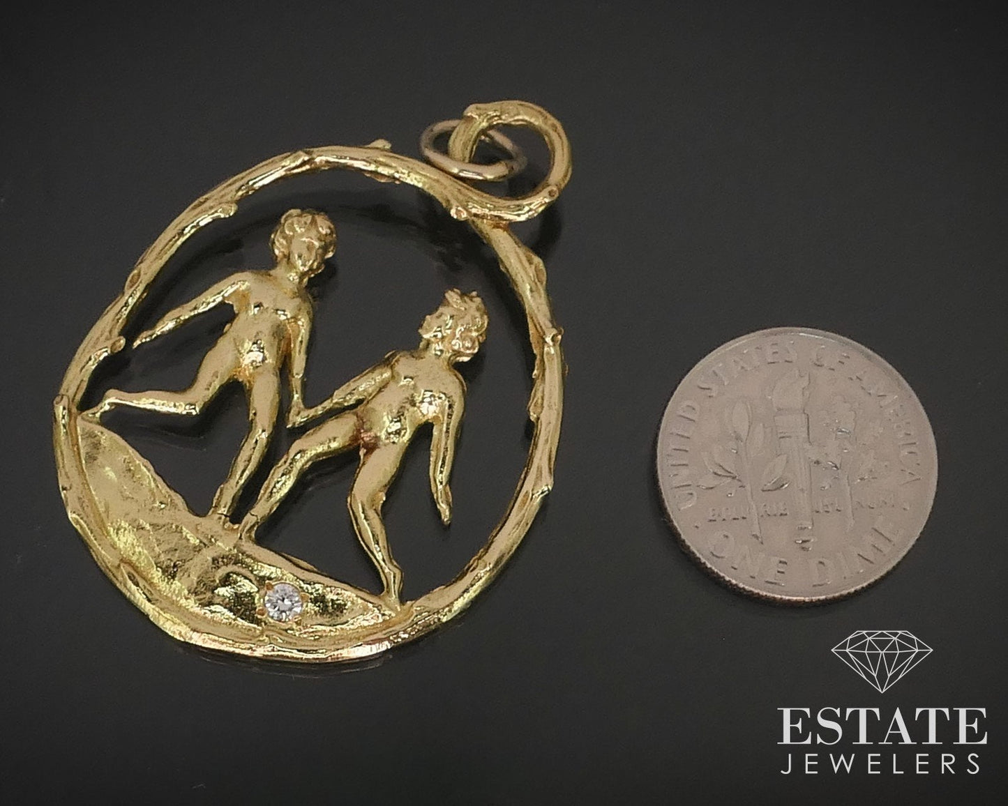 18k Yellow Gold Merrin Diamond Gemini Zodiac Charm Pendant 10.8g i15933