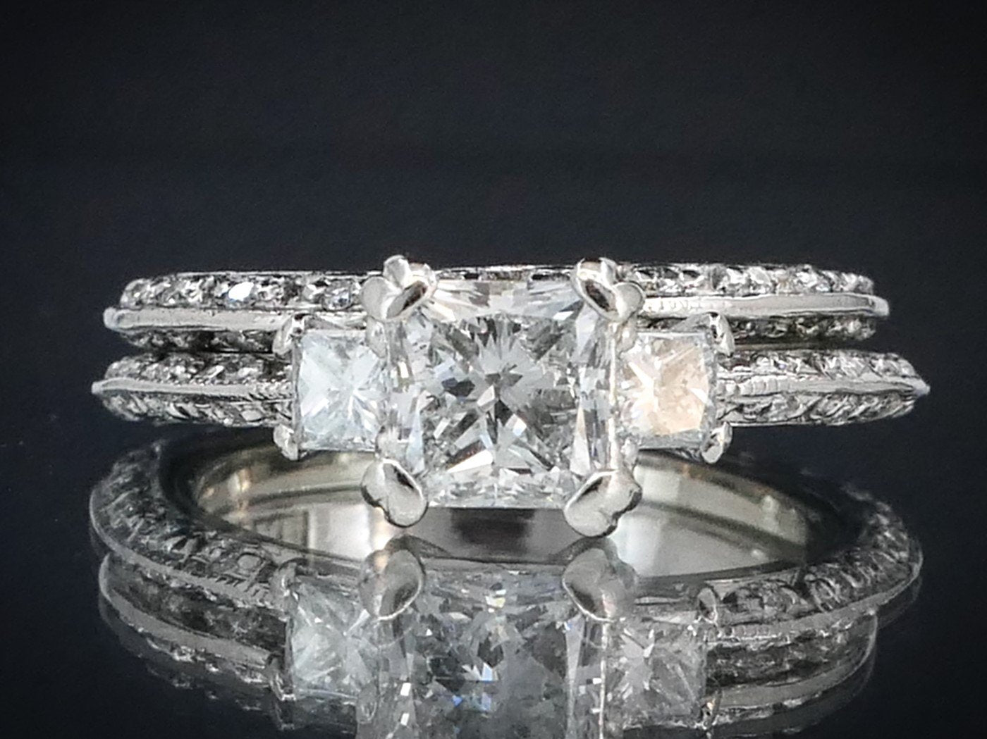 Platinum EGL Natural Princess 1.71ctw Diamond Tacori Wedding Set 8.7g p42762
