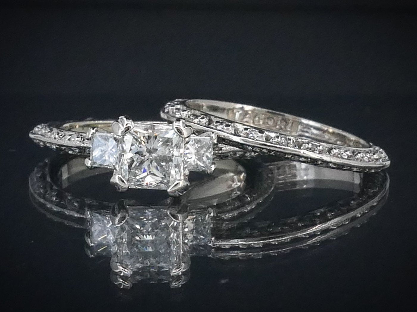 Platinum EGL Natural Princess 1.71ctw Diamond Tacori Wedding Set 8.7g p42762